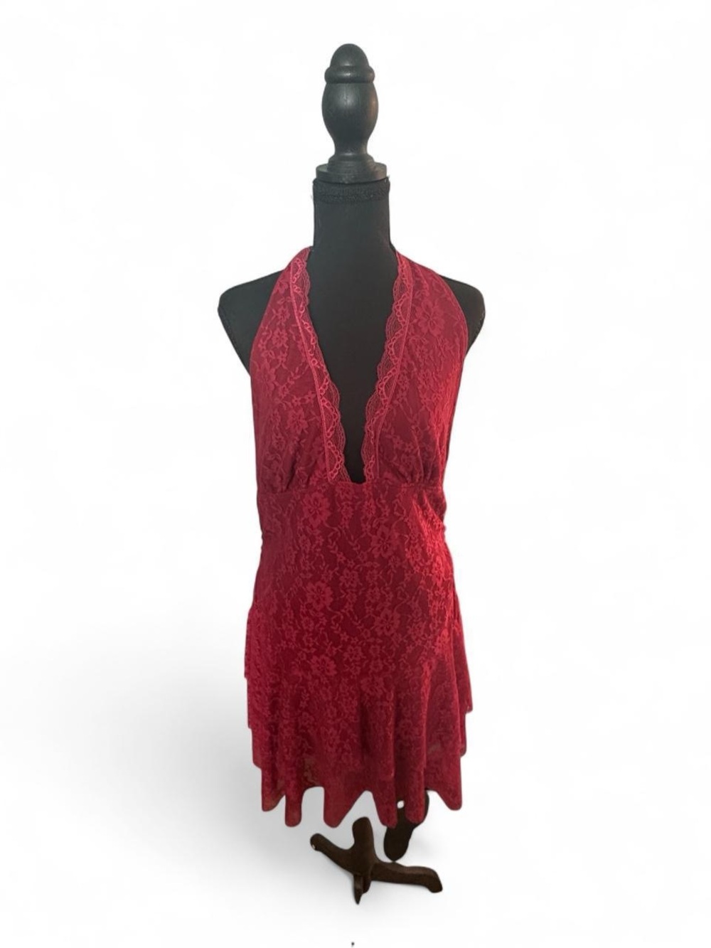SHEIN Burgundy Lace Halter Mini Dress